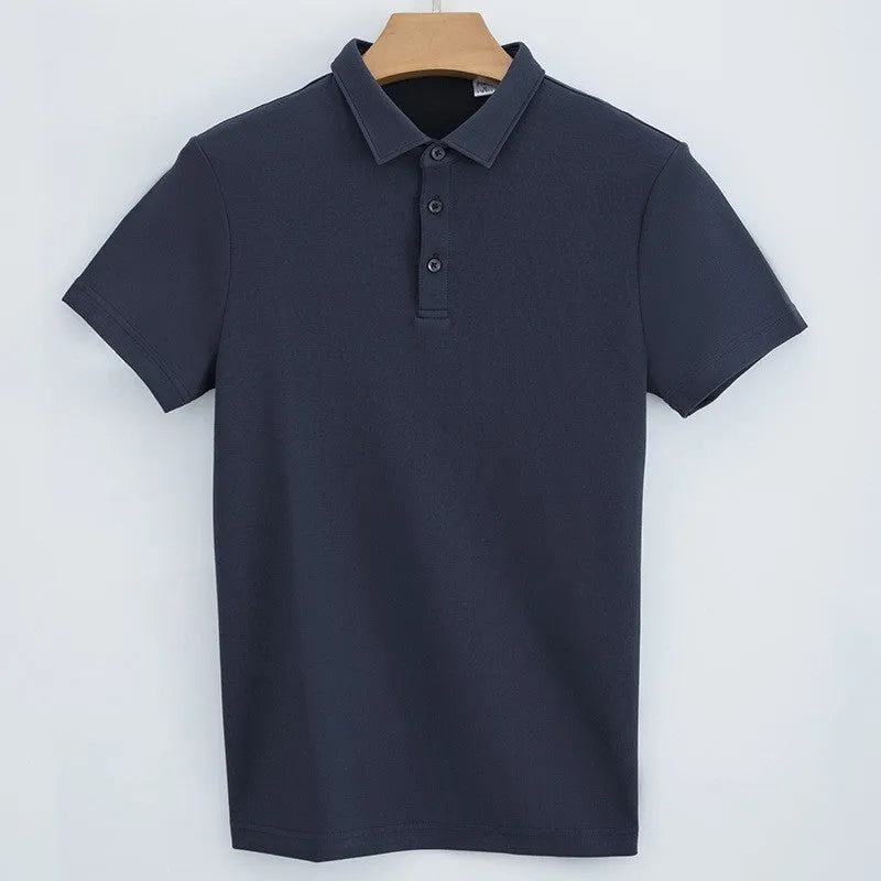 230g double-sided cotton non-ironing air layer polo shirt for men short sleeve solid colour top in black