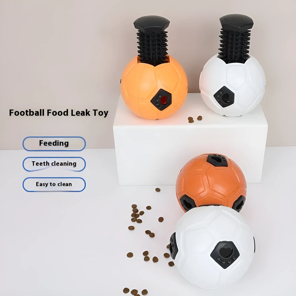 Orange and white TPR dog ball toy with textured teeth cleaning surface