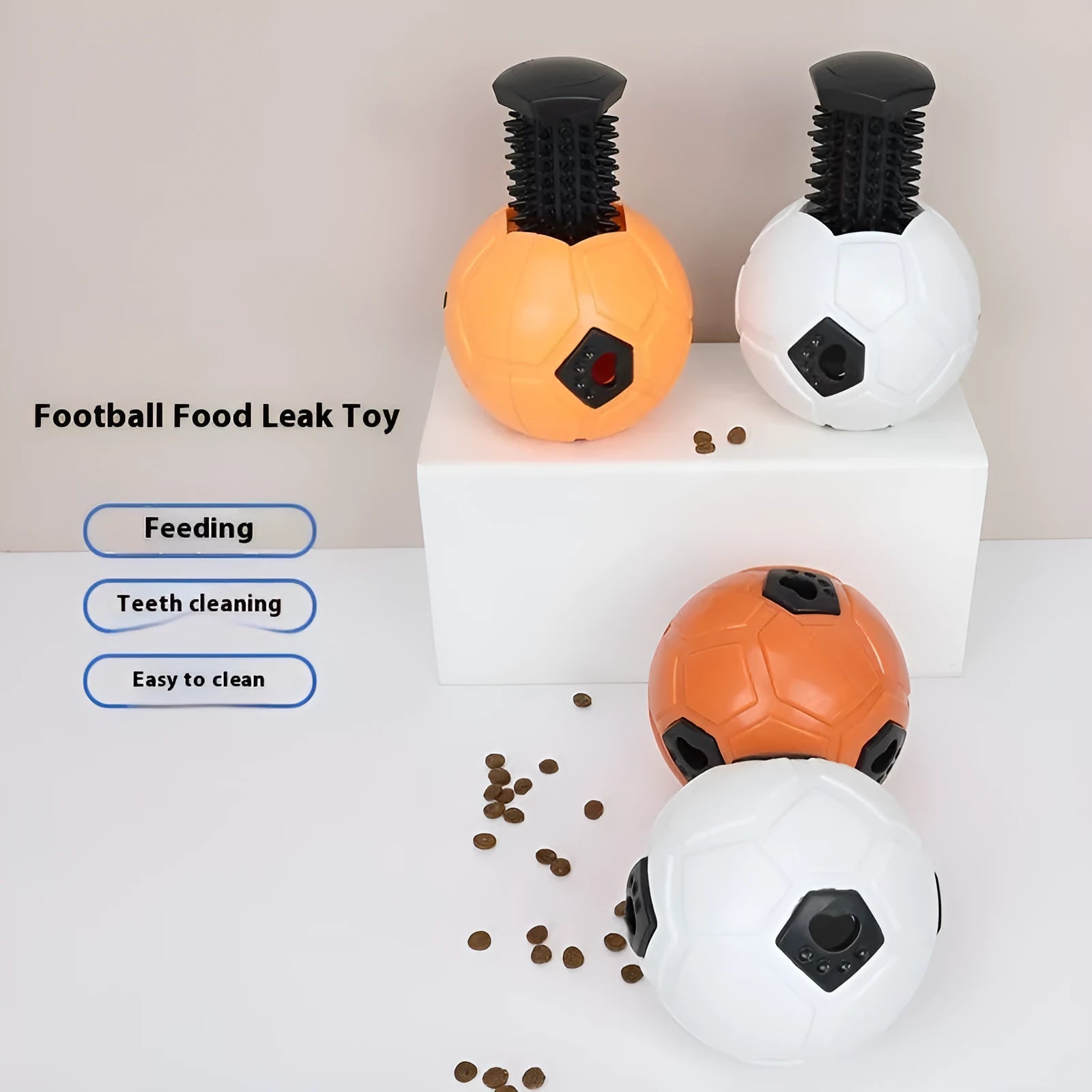 Orange and white TPR dog ball toy with textured teeth cleaning surface