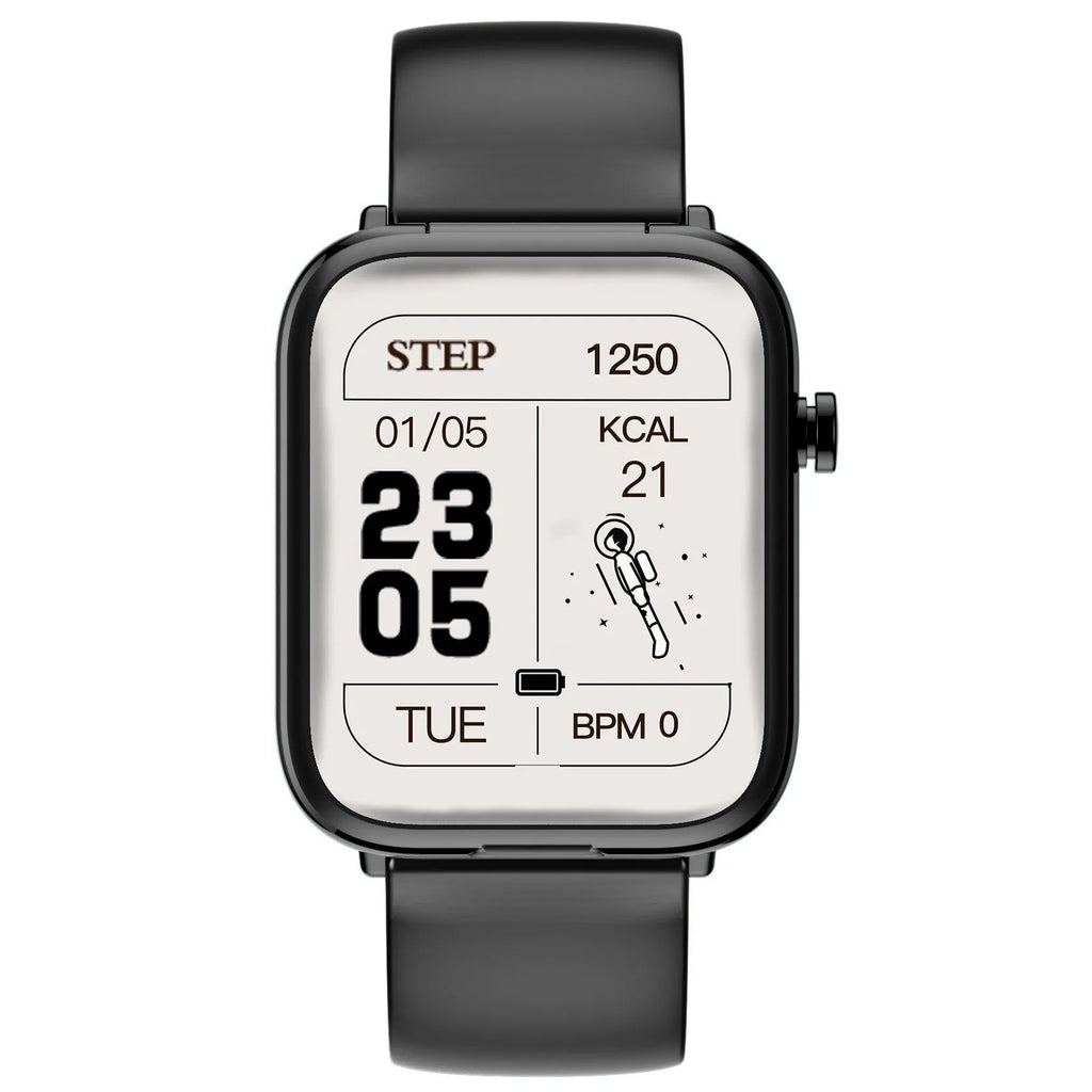 Black smart Bluetooth headset watch with full touch screen showing heart rate monitoring display