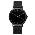 Round alloy mesh strap watch with 50mm dial, quartz movement, and single folding buckle