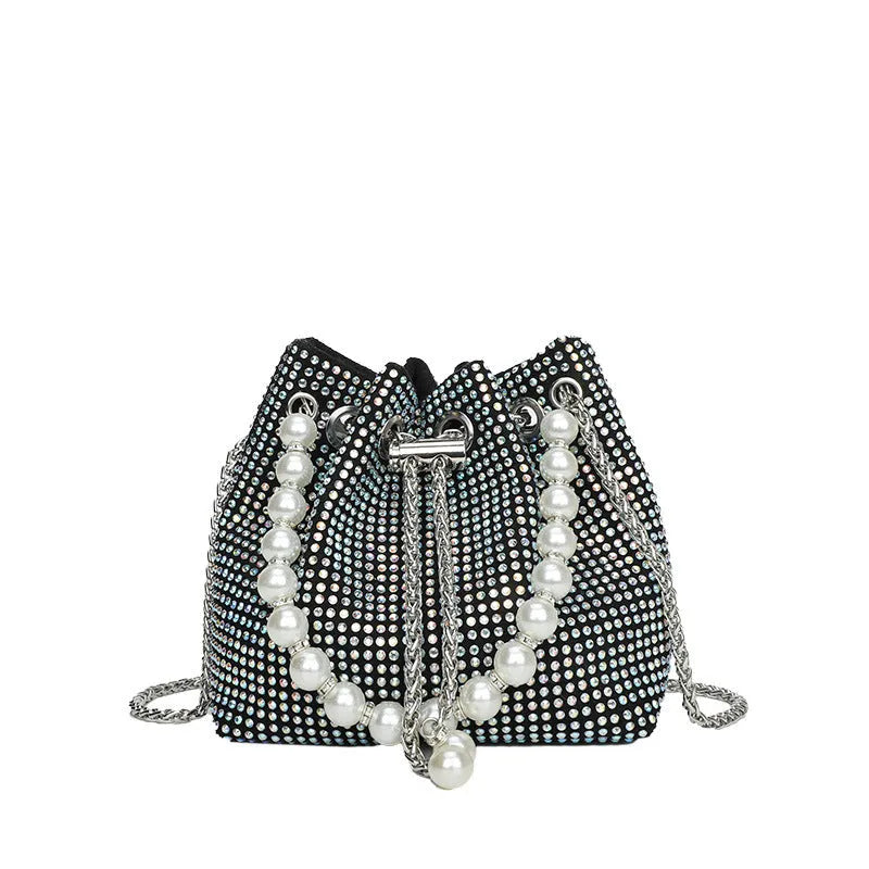 Fashion light diamond shoulder bag western style chain crossbody in black white silver