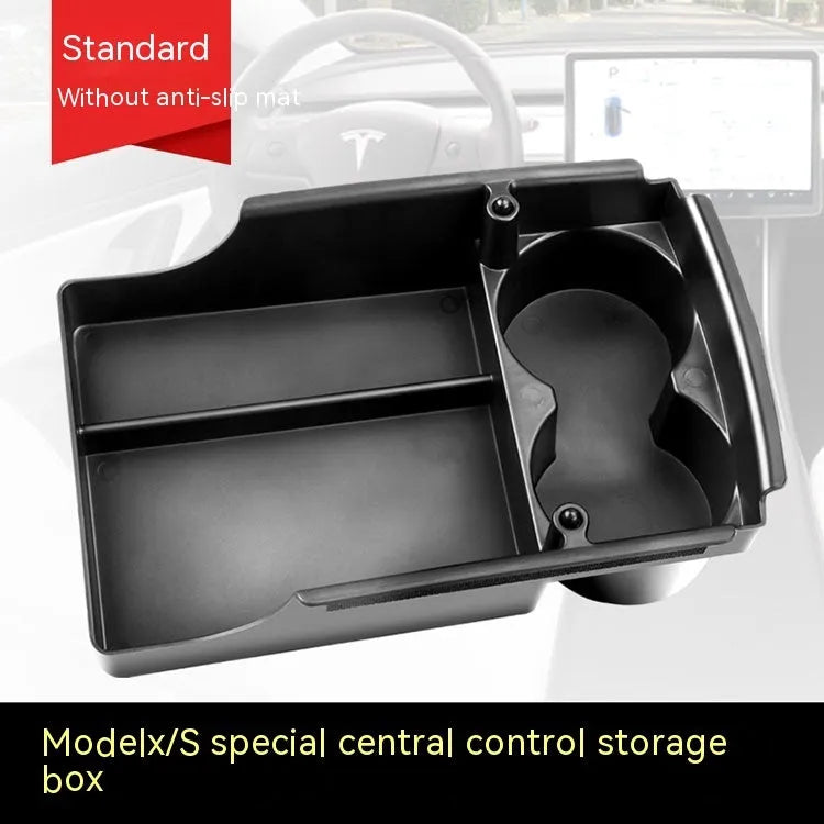 Plastic retrofit storage box for Tesla Model 3, Model X and Model S centre console armrest.