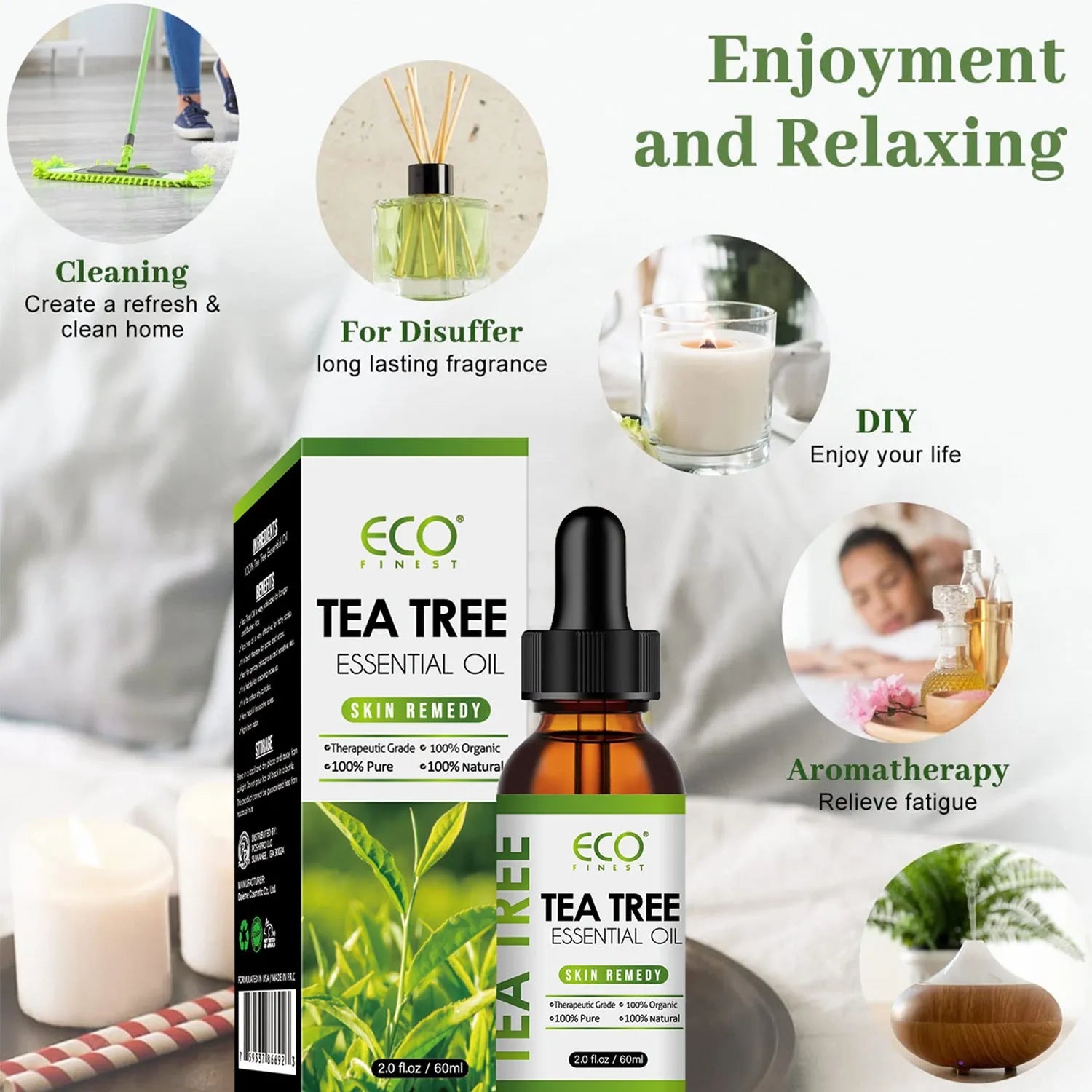 60ml tea tree essential oil bottle for acne treatment and massage