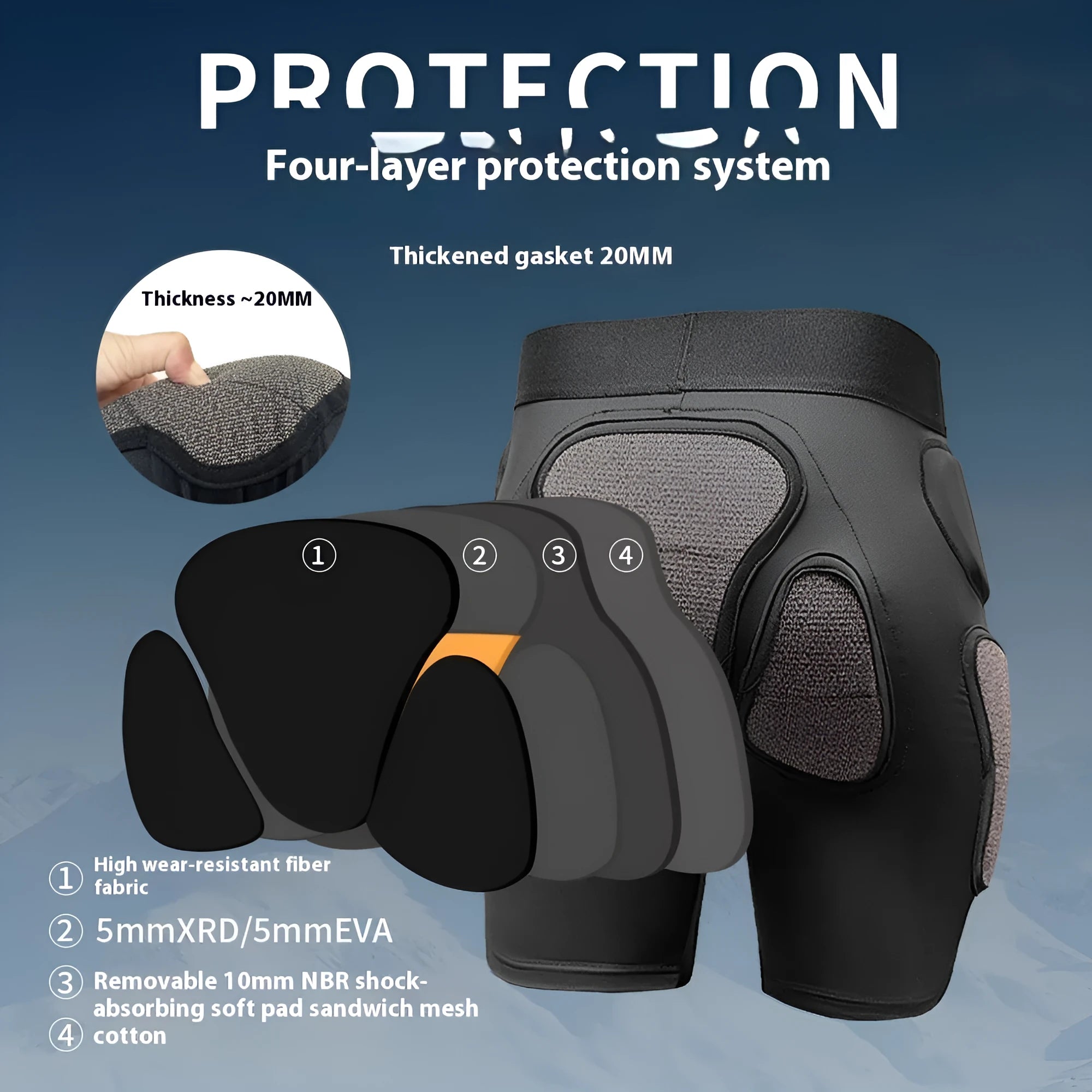 X-ray diffraction ski protective gear showing hip pads and knee pads for anti-fall protection during sports