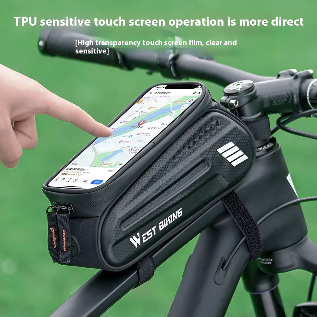 Bicycle Upper Tube Hard Shell Front Beam Bag Black 7 Inch EVA Polyester Storage Pann 1.5L Capacity Padded Bike Frame Bag for Accessories Quick Mount Cycling Organiser Padded Shell Protection