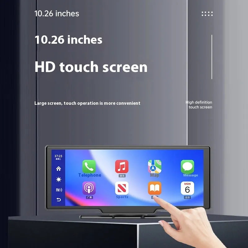 10-inch car smart screen with CarPlay, navigation, and driving recorder functions on touch display