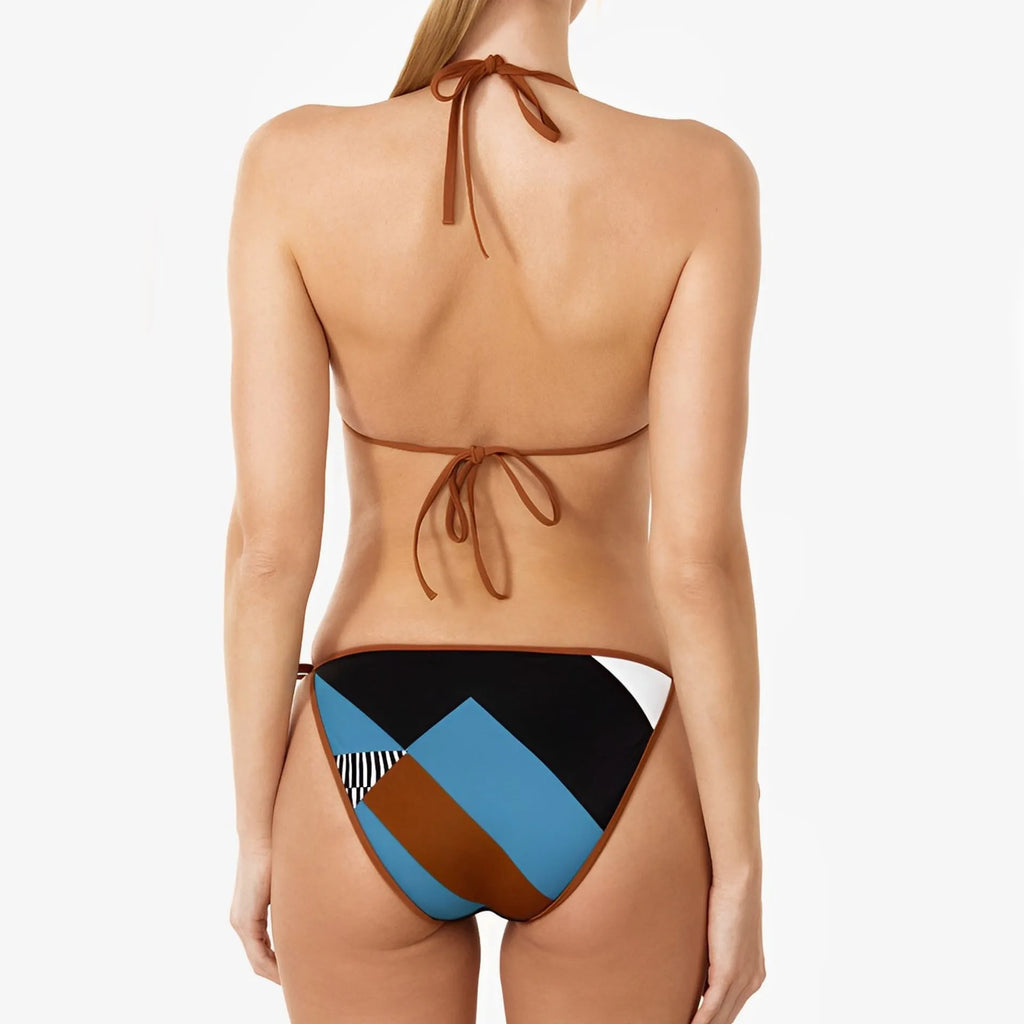 Women's polyester split swimsuit bikini with printed pattern in tight backless design