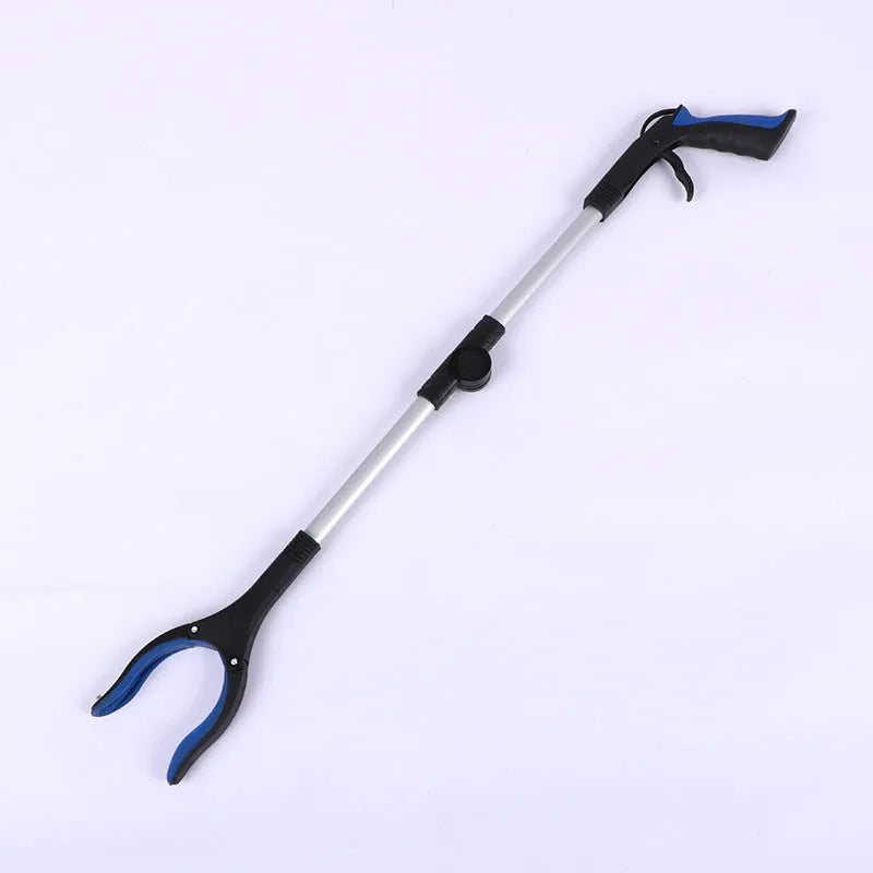 Foldable aluminium garbage clamp showing extended and folded positions with magnet sucker attachment