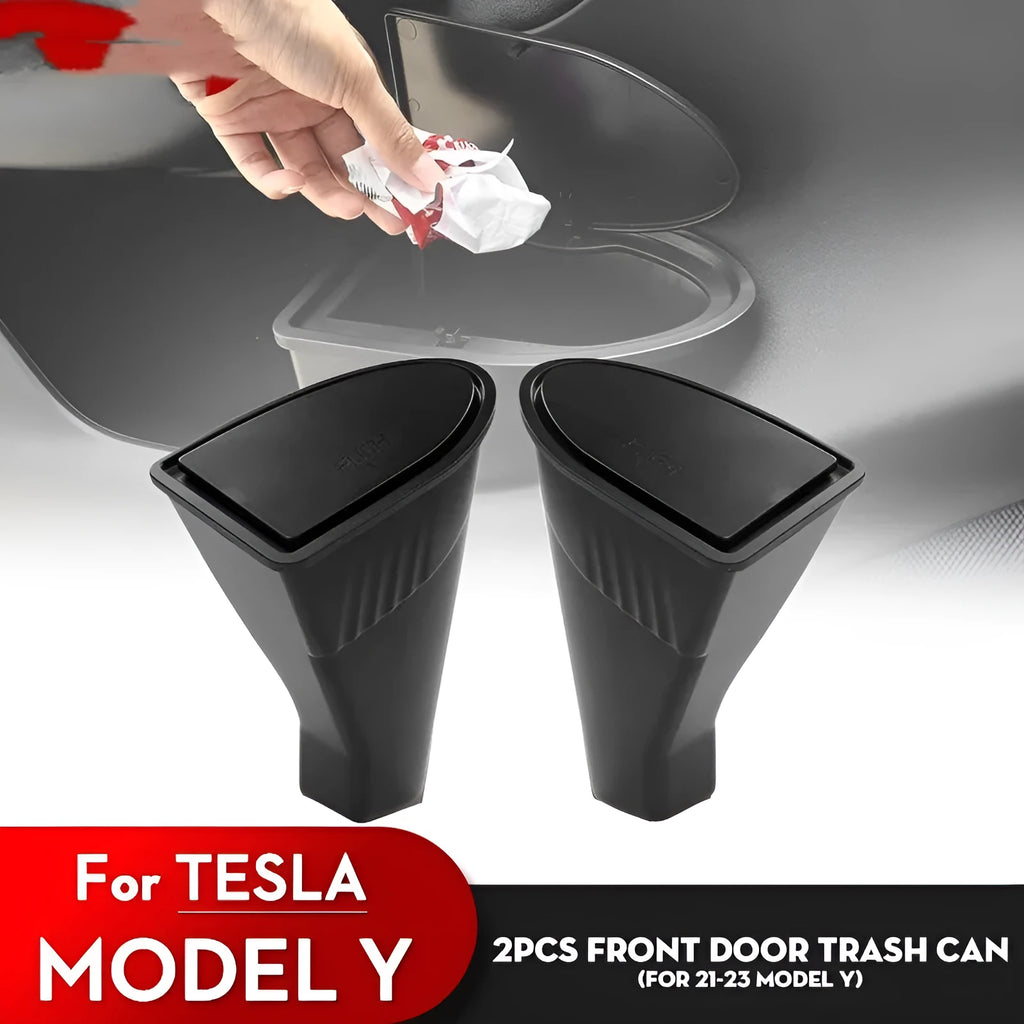 Black ABS car door trash cans for Tesla Model Y front door pockets