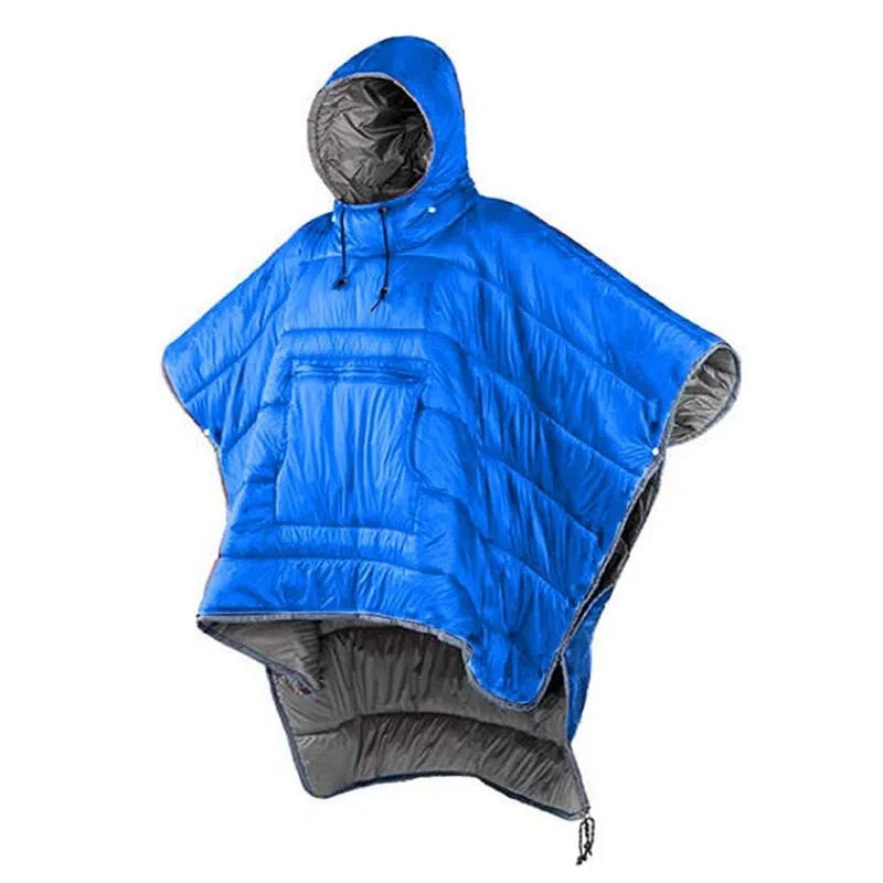 Army green outdoor cloak sleeping bag convertible to wearable blanket for camping