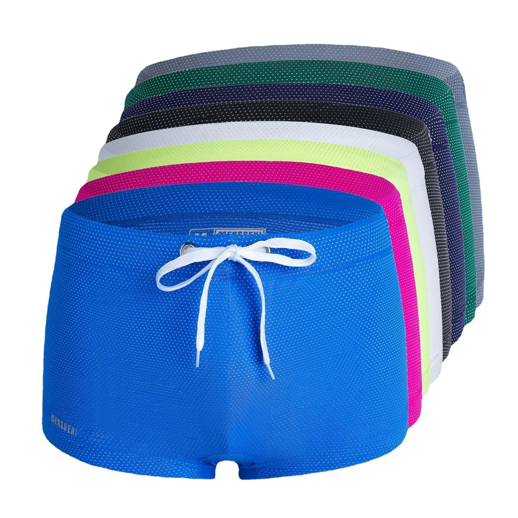Men's low waist boxer swimming trunks in nylon lace fabric for beach and hot spring wear