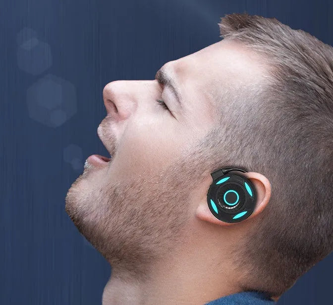 Wireless Bluetooth earphones with hanging ear design in black or white colours