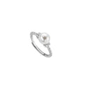 Adjustable copper pearl ring with geometric design in gold or silver finish