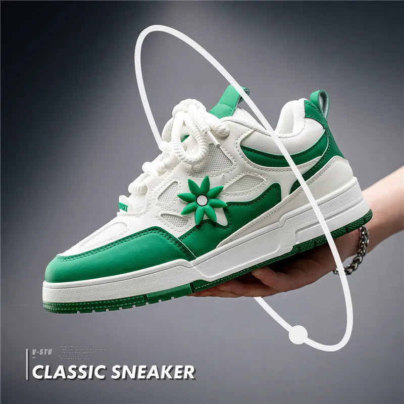 Men's Korean style bread shoes with belt decoration colour blocking and leather stitching in black