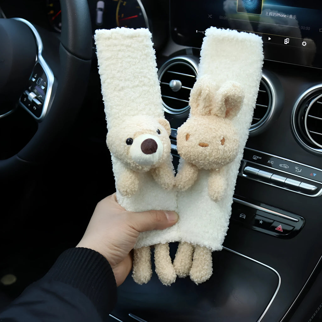 Lamb wool car seat belt shoulder protector in cartoon rabbit, bear, or rabbit bear designs