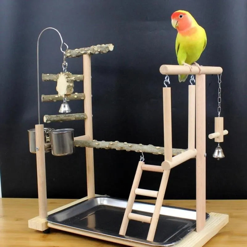 Parrot toys set with wooden tiger skin toy, peony stand, and pepper wood components for medium bird cages