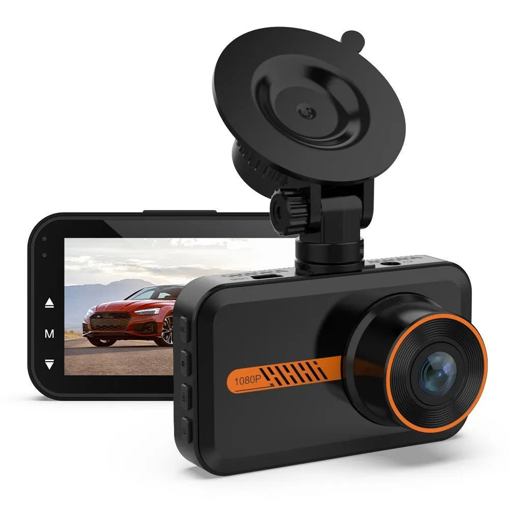ThiEYE front and rear dash cam with 3-inch screen, suction mount, and rear waterproof camera