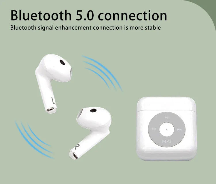 White wireless Bluetooth earphones with semi in-ear design and charging case