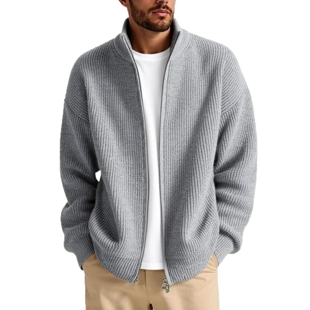 Men's loose fit cardigan sweater in chemical fiber blend available in multiple colours