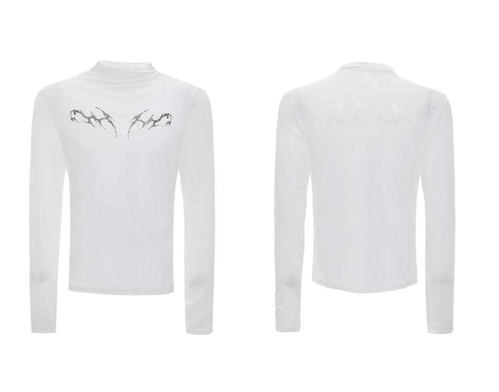Men's black slim fit long sleeve mesh shirt with ice-feel fabric on hanger