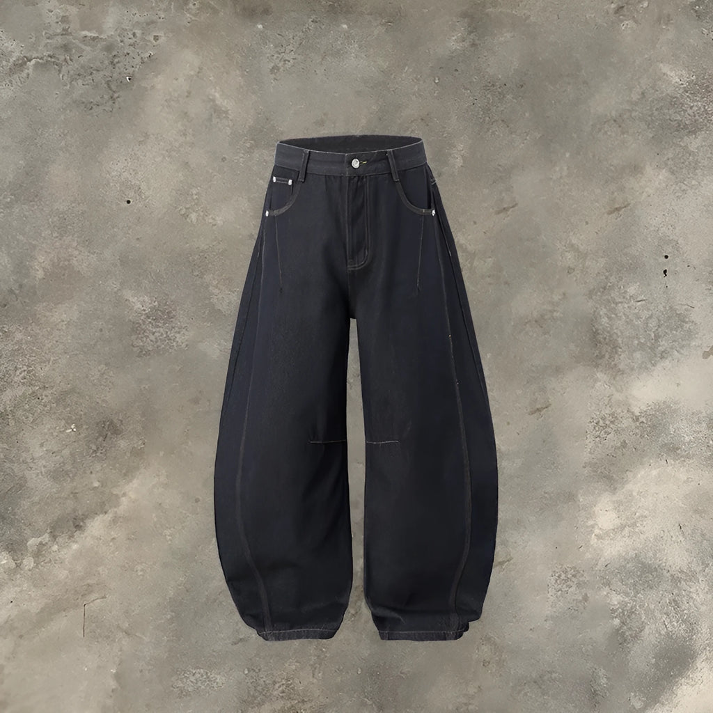 Men's wide leg denim trousers in original cow colour with mid waist cut