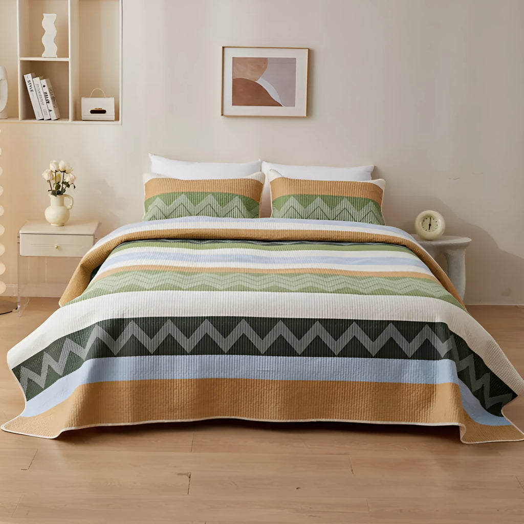 Pure cotton printed bed sheet set in a modern simplicity style for a 2.2 metre bed.