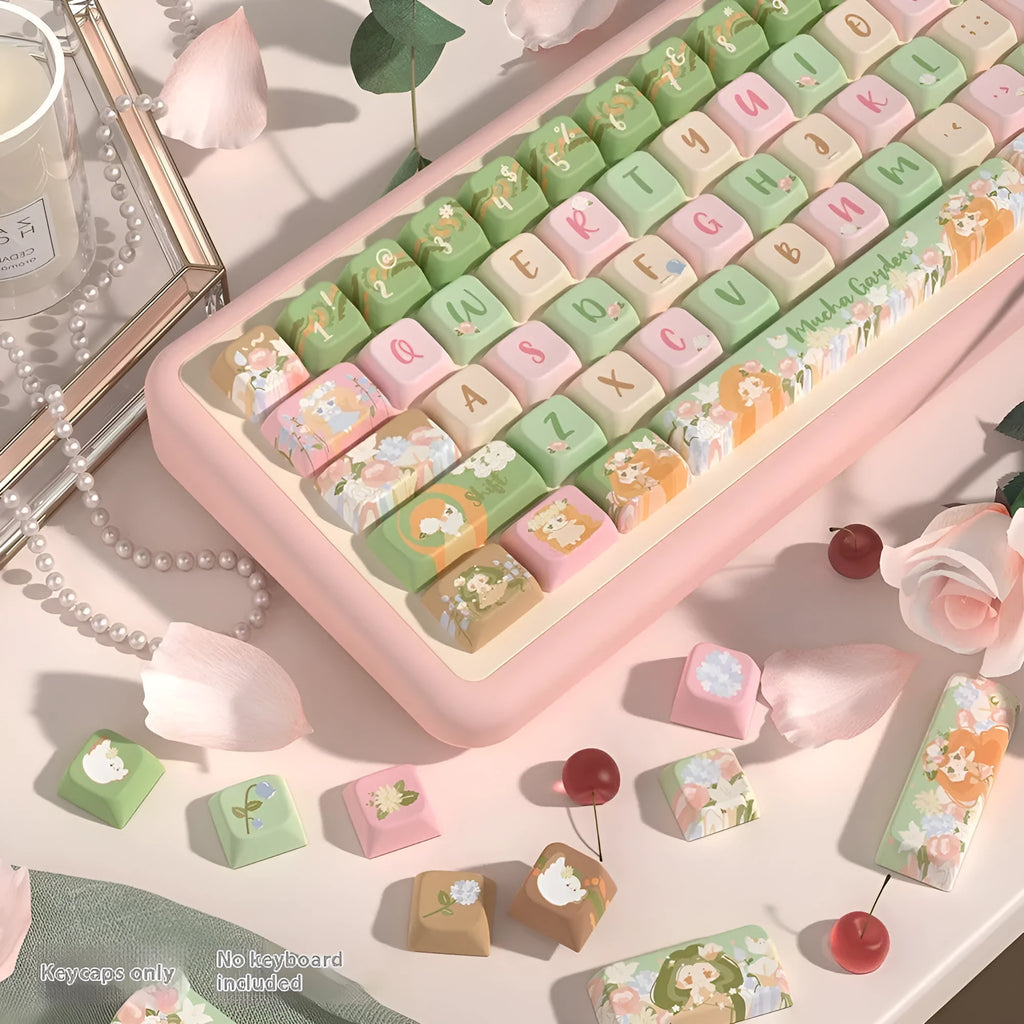 Mu Xia Garden Original mechanical keyboard key cap set with colourful summer garden design.