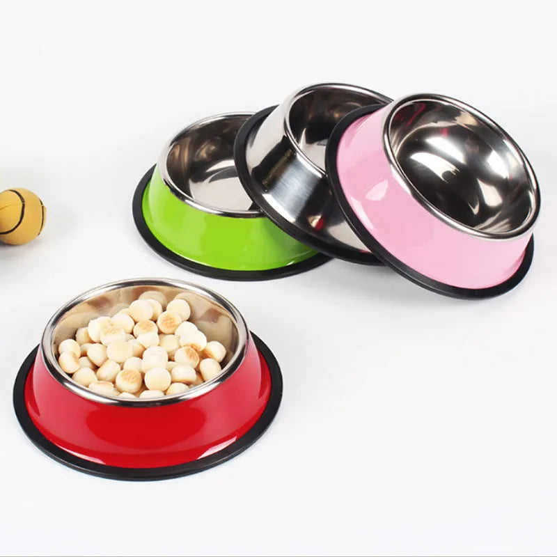 Stainless steel and colourful melamine dual pet feeding bowl with non-slip rubber base