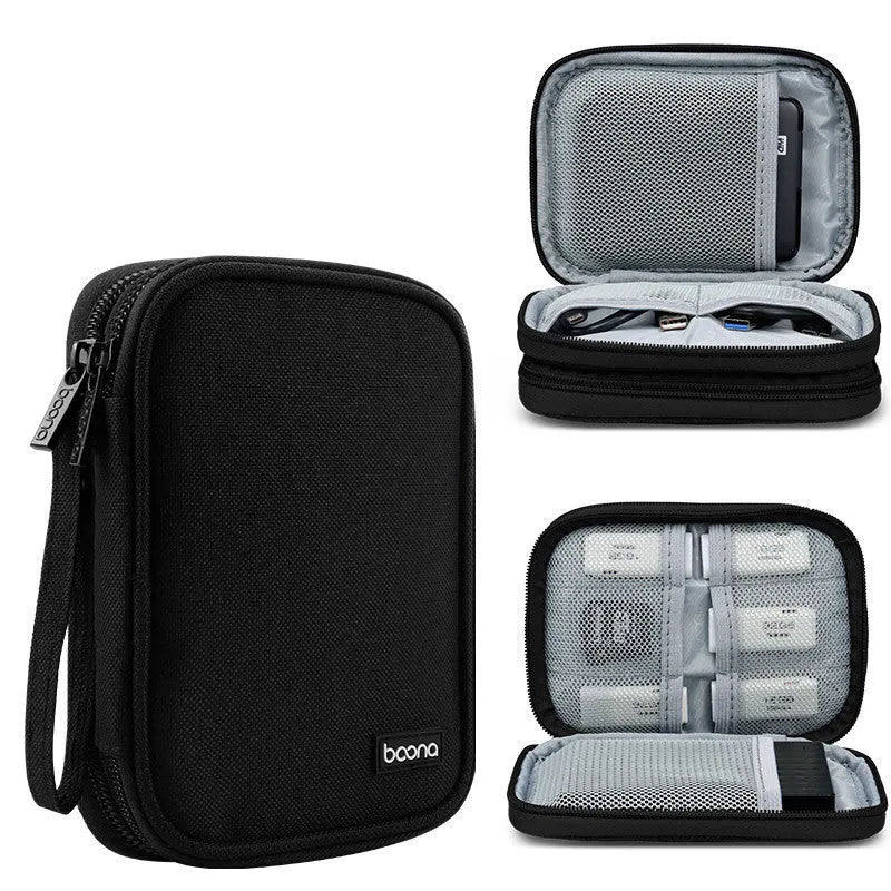 2.5-inch portable hard drive protective cover in Oxford cloth showing black and grey colour options