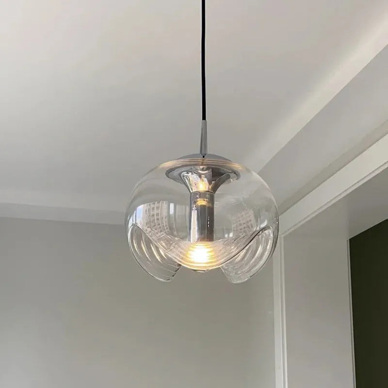 Modern minimalist glass chandelier ceiling light fixture 250mm diameter transparent amber smoky grey options