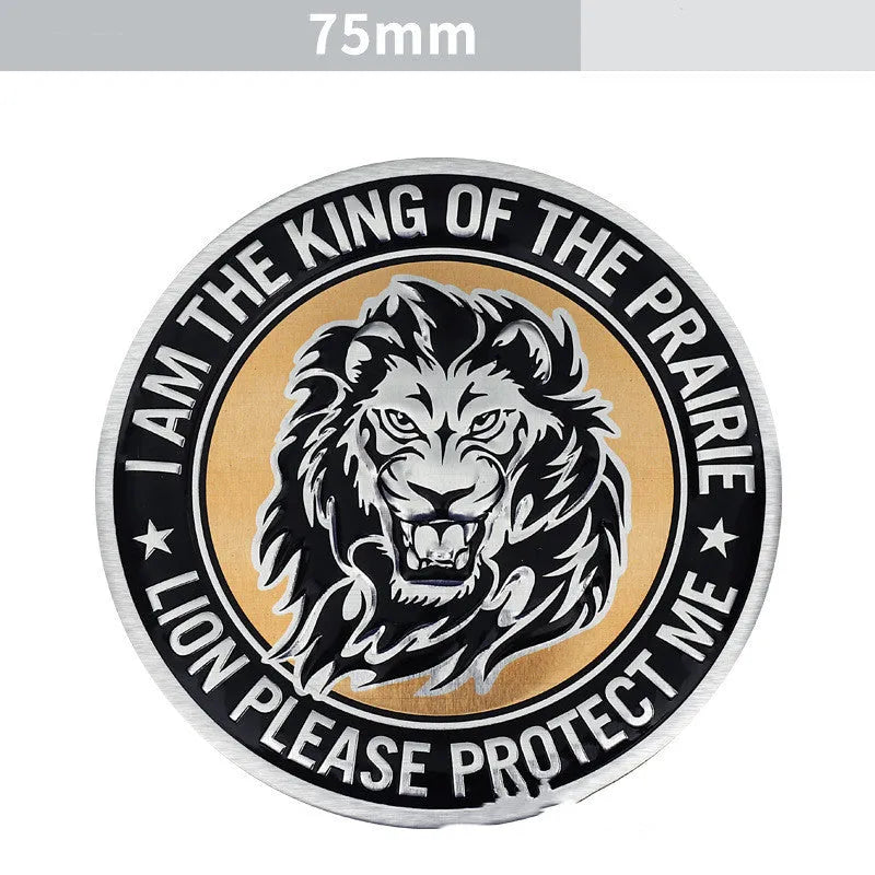 Aluminium car sticker labels showing lion, eagle and wolf head designs for vehicle appearance modification