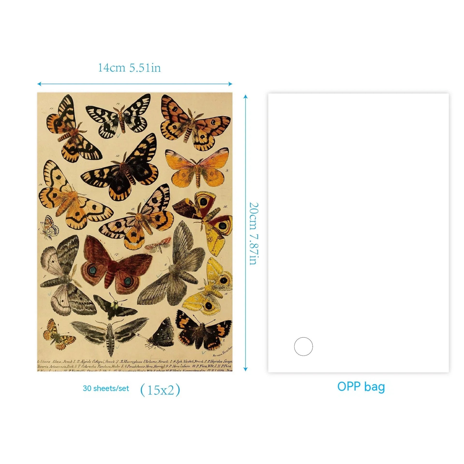 30-piece set of retro-style printed scrapbook papers in six colour themes for diary decoration