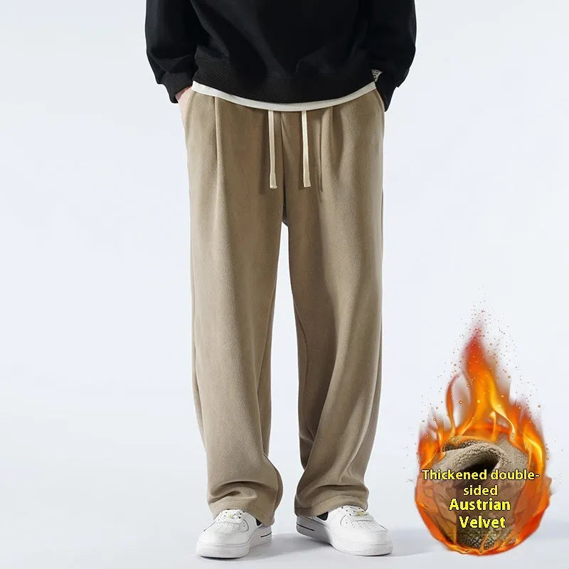Men's polar fleece fleece-lined winter trousers in loose fit with drawstring waist