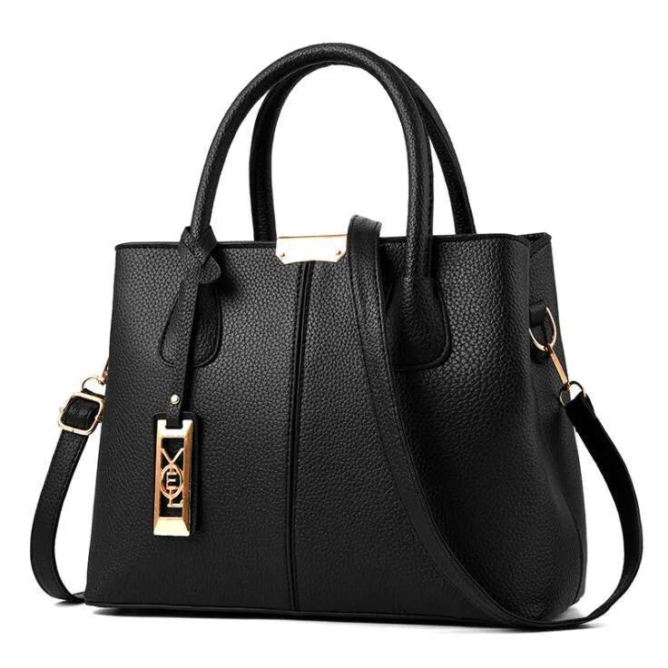 Women's large capacity soft PU leather shoulder bag in horizontal square design with leather strap