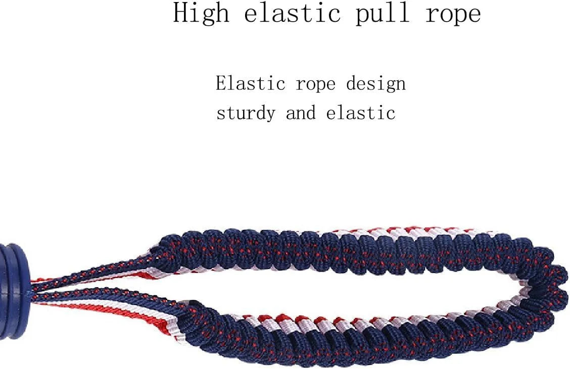 Blue rubber dog ball with attached rope for tug-of-war games