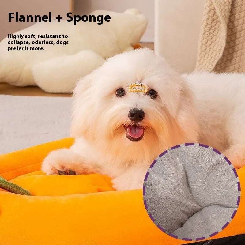 Cloth pet bed mat for dogs and cats, shown in various sizes with a removable cover.