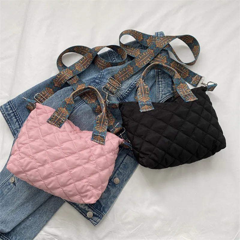 Soft Oxford cloth shoulder messenger bag with sandwich pocket and embroidery details in urban simplicity style