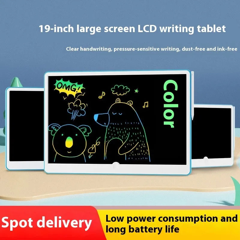 19-inch rechargeable LCD drawing board for kids in blue and white colour scheme
