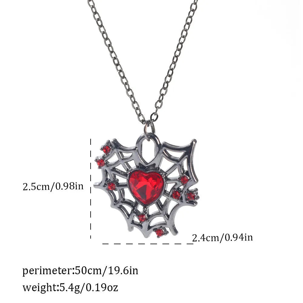 Dark electroplated zinc alloy Halloween necklace with spider bat skull wing pendant options on a regular chain.