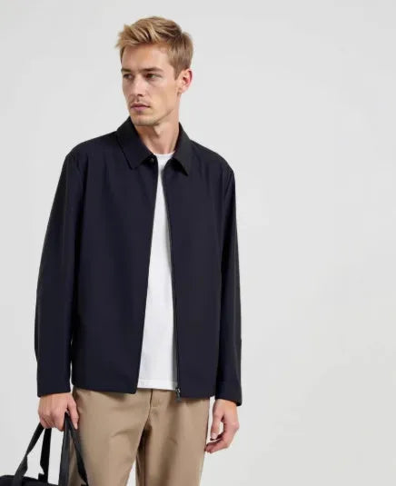 Summer lapels business administration coat in ice silk fabric showing navy blue colour option