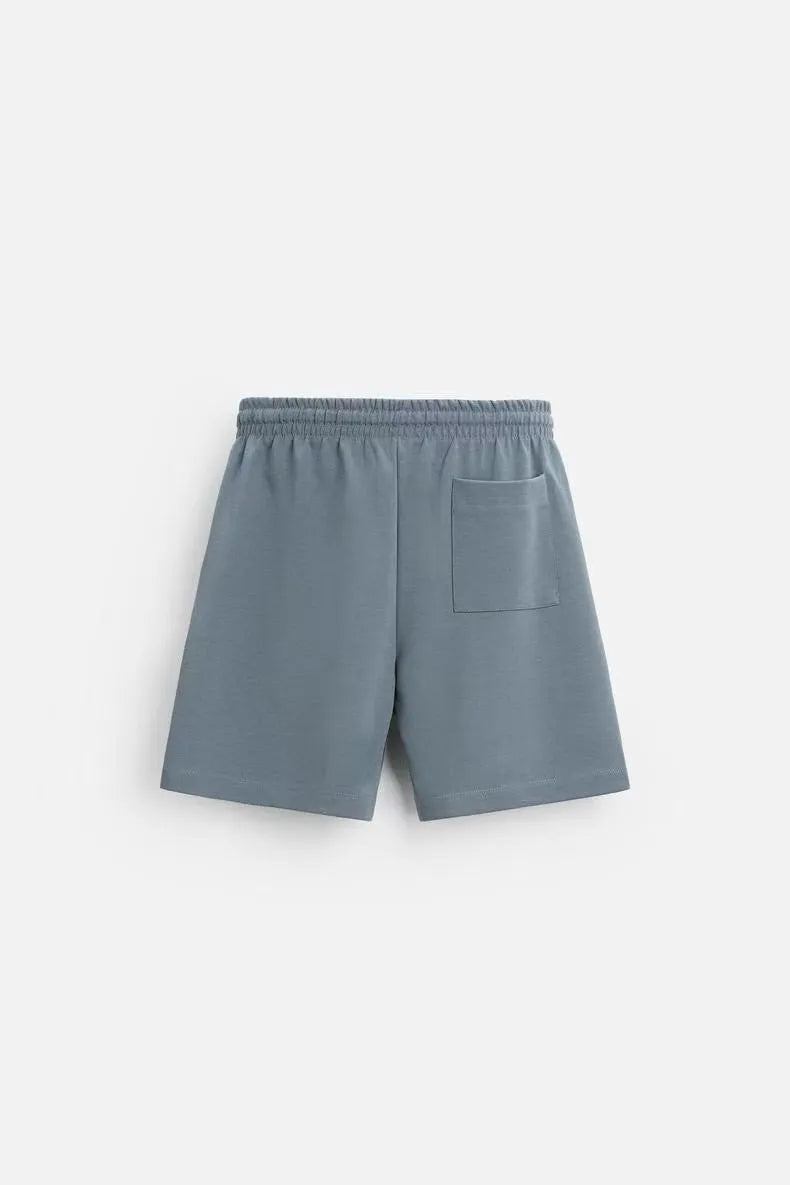 Loose-fitting double-sided cloth texture short sleeve top and matching shorts lounge set in blue