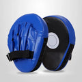 Boxing punch mitts for martial arts training in curved and flat designs with multiple colour options.