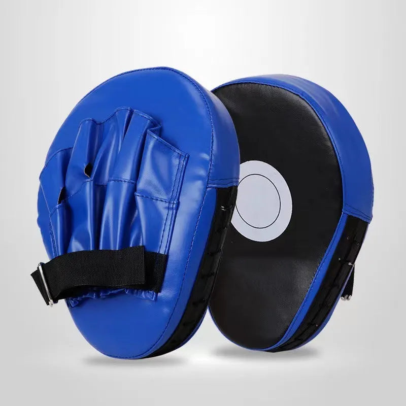 Boxing punch mitts for martial arts training in curved and flat designs with multiple colour options.
