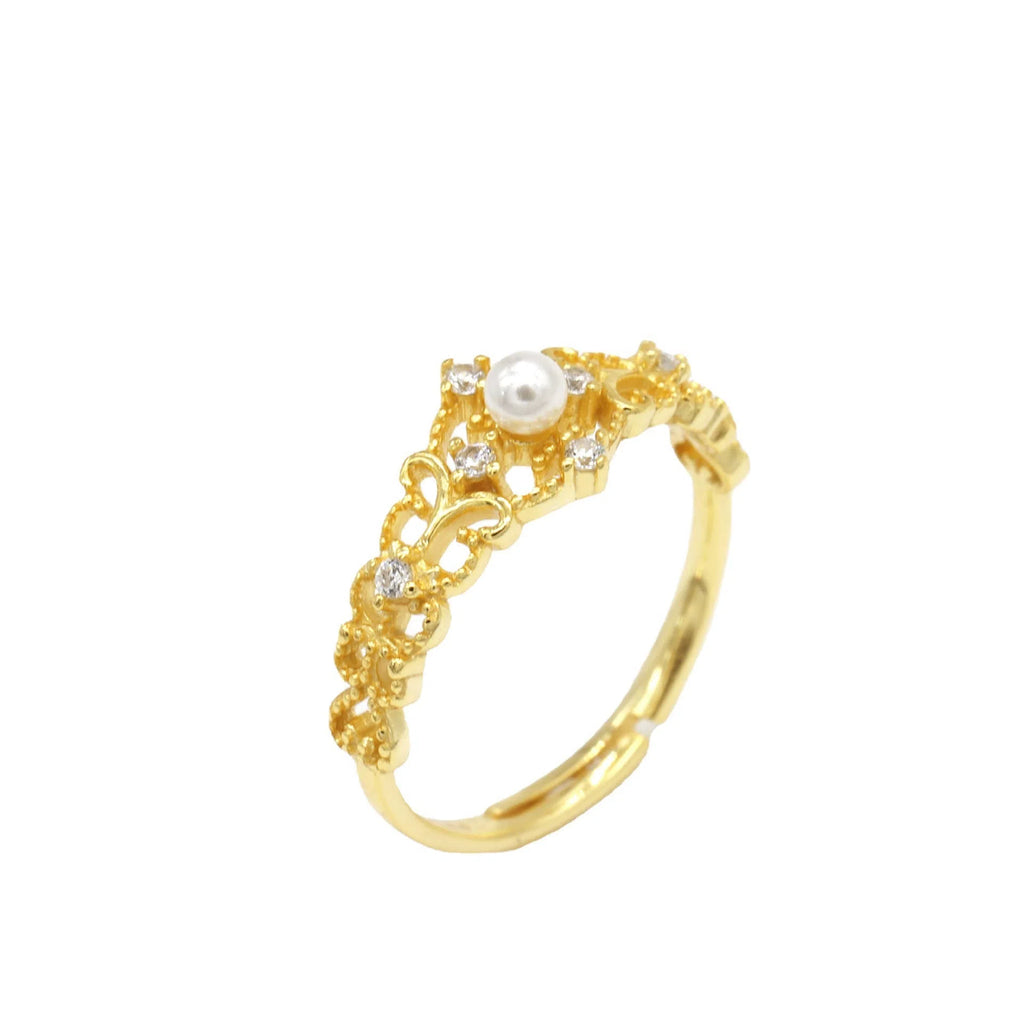 Women's gold-plated antique hollow ring with silver base geometric design adjustable opening colour JZ-36