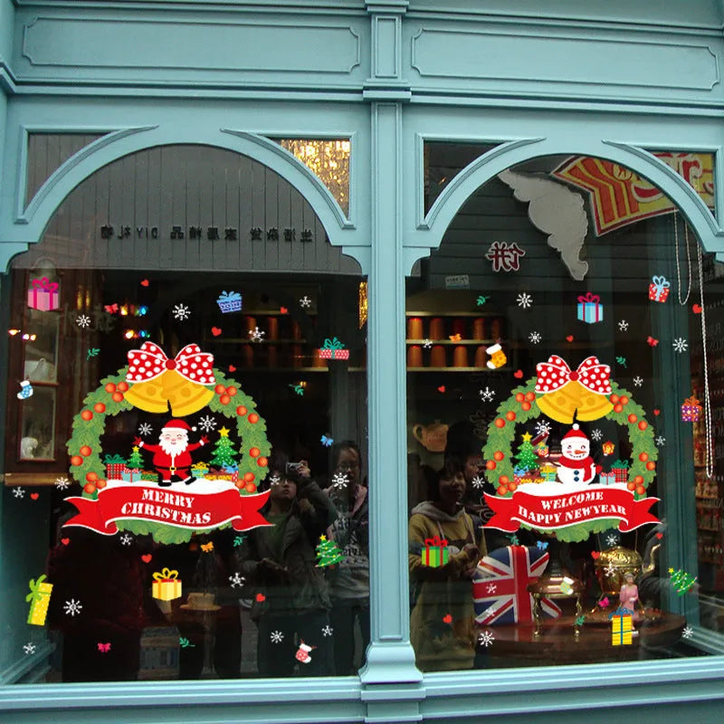 Non-adhesive electrostatic Christmas wall sticker set showing colourful cartoon design on window