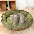 Grey and green reversible donut pet bed for cats and small dogs showing dual-sided design