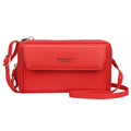 Red soft PU leather ladies diagonal messenger bag with double zipper and horizontal square shape