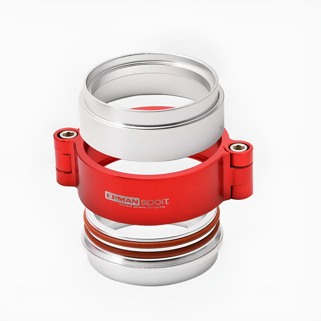 Aluminium turbo exhaust clamp for 2-3 inch downpipes in black, blue or red colours