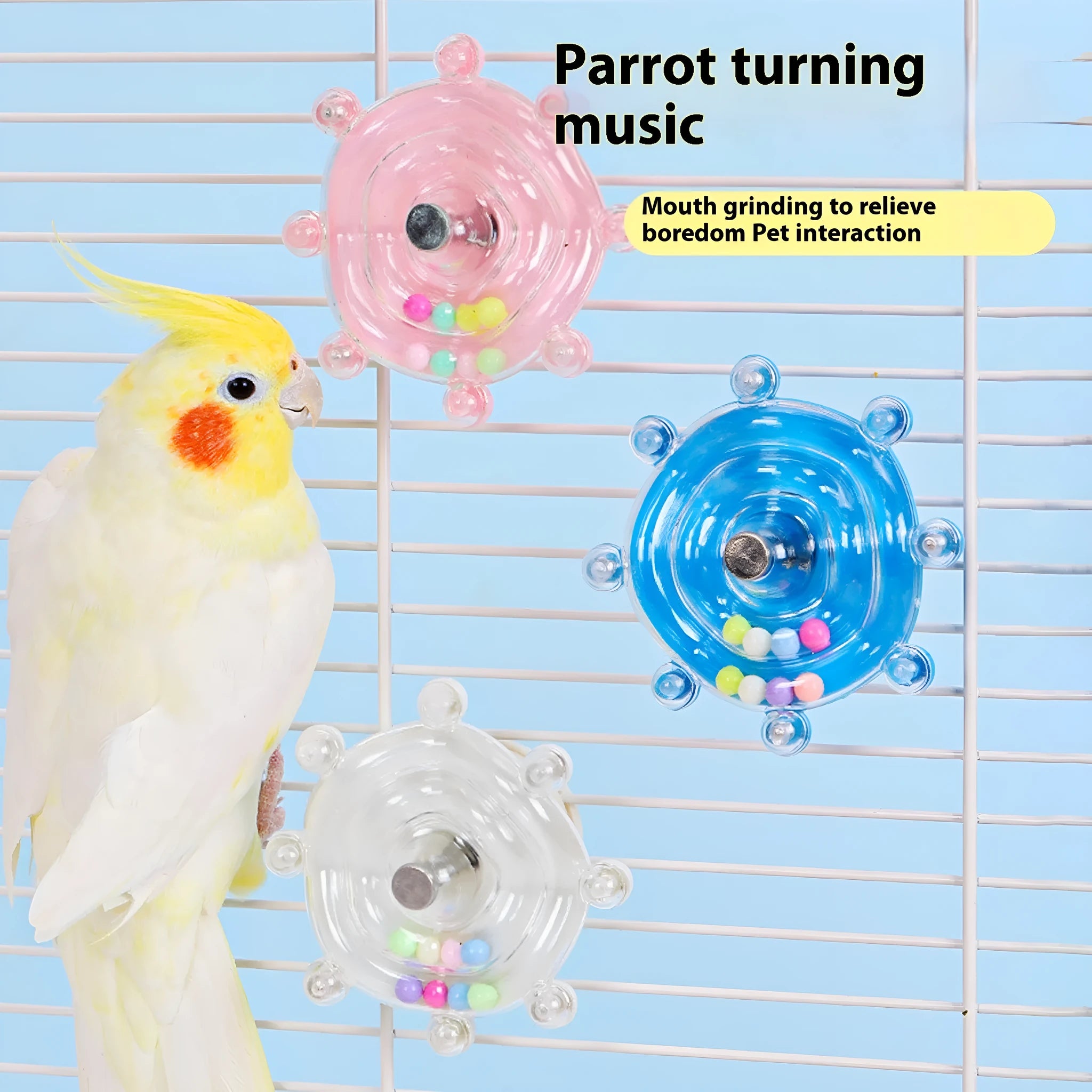 Parrot bite toy 6cm turntable wheel in transparent colour for small and medium parrots